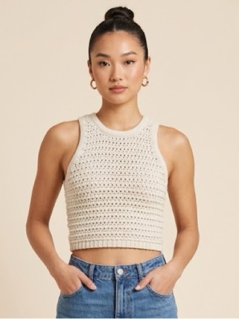 American Eagle Knit Crochet Tank Top with Lace Up Back